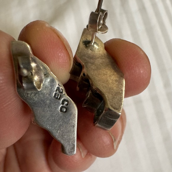 Vintage, 925 MOD style pierced earrings , geometric Boho silver MCM - Picture 5 of 6